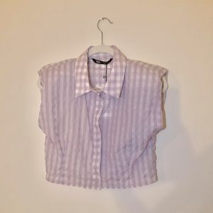 Purple gingham check crop button down top M